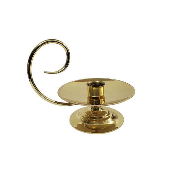 Vtg Baldwin Brass Chamberstick Taper Candle Holder Loop Handle Drip Saucer 8" - Picture 2 of 7